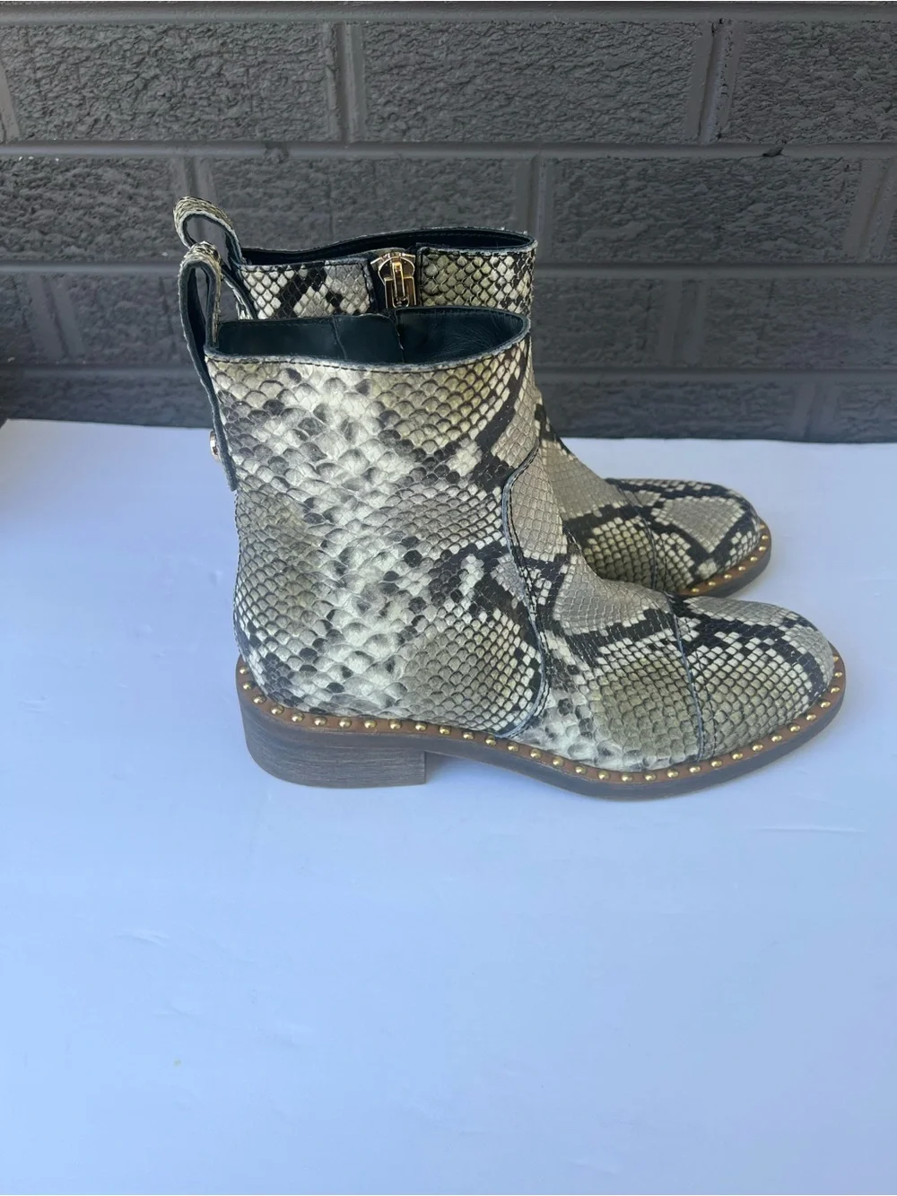Zadig & Voltaire Snake-Print Leather Studded Ankle Boots Grey-Black   Us 8.5-9W